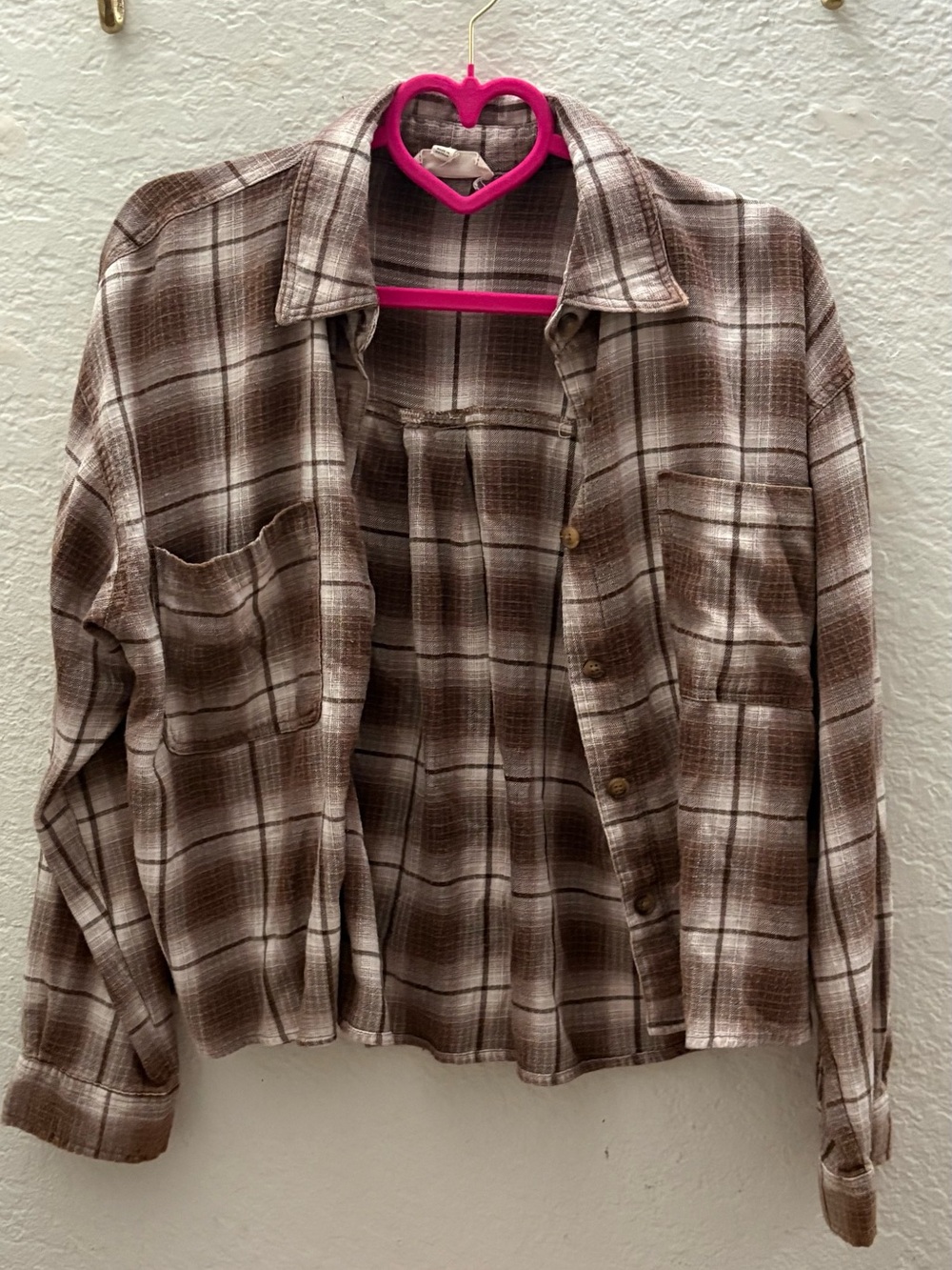 J.O.A. Brown and Cream Plaid Button-Down Shirt Jacket